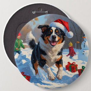 Australian Cattle Christmas Festive Snow Scene 6 Inch Round Button