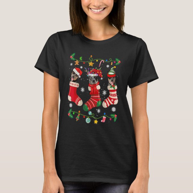 Australian Cattle Christmas Socks Xmas Dog   T-Shirt (Front)