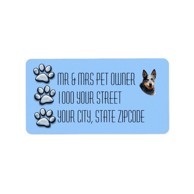 Australian Cattle Dog 3 Blue Pawprints Label (Front)