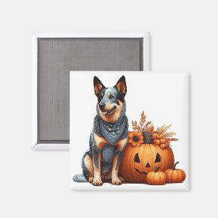 Australian Cattle Dog Beside a Jack-O-Lantern  Magnet
