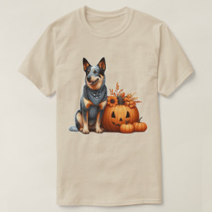 Australian Cattle Dog Beside a Jack-O-Lantern  T-Shirt