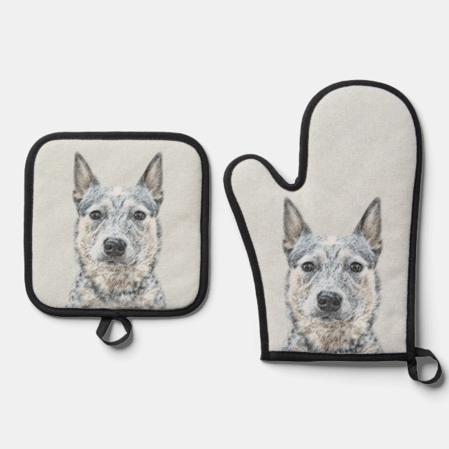 Australian Cattle Dog Blue Heeler Original Dog Art Oven Mitt & Pot Holder Set (Front)