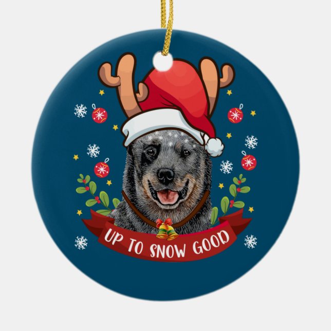 Australian Cattle Dog Blue Heeler Reindeer Christm Ceramic Ornament (Front)