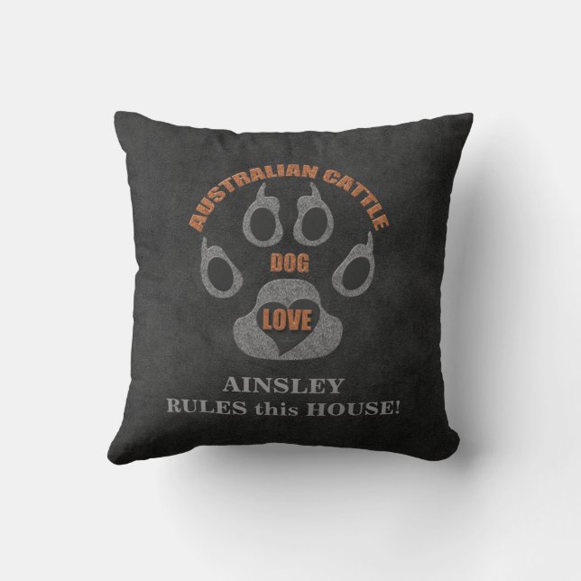 Australian Cattle Dog Breed with Name Throw Pillow (Back)