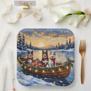 Australian Cattle Dog Christmas Boat Holiday Paper Plate