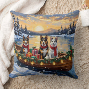 Australian Cattle Dog Christmas Boat Holiday Throw Pillow