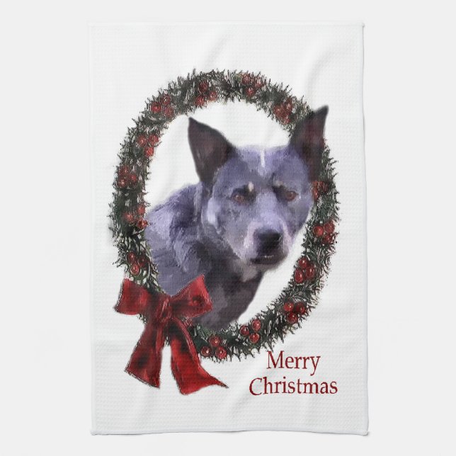 Australian Cattle Dog Christmas Kitchen Towel (Vertical)
