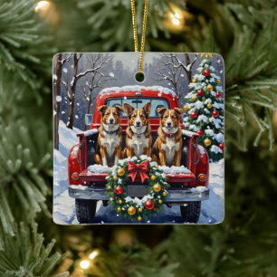 Australian Cattle Dog Christmas Red Truck Holiday Ceramic Ornament