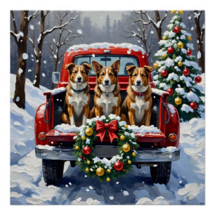 Australian Cattle Dog Christmas Red Truck Holiday Poster