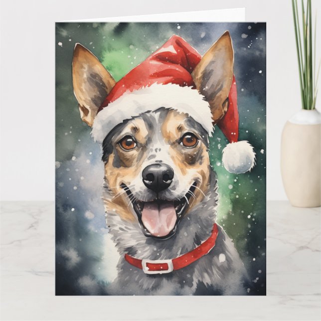 Australian Cattle Dog Christmas Santa Paws Card (Front)