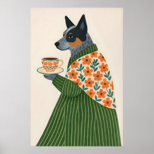 Australian Cattle Dog Coffee Print, Floral Jacket Poster