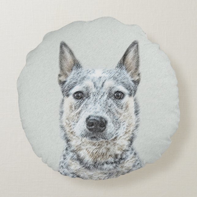 Australian Cattle Dog - Cute Original Dog Art Round Pillow (Back)