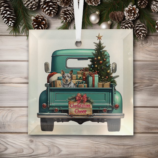 Australian Cattle Dog Farm Truck Christmas Glass Ornament (Creator Uploaded)