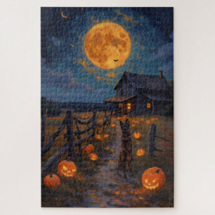 Australian Cattle Dog Haunted Farm Halloween Art Jigsaw Puzzle