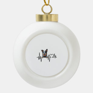 Australian Cattle Dog Heartbeat Ecg Heart Paw Ceramic Ball Christmas Ornament
