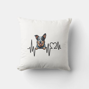 Australian Cattle Dog Heartbeat Ecg Heart Paw Throw Pillow