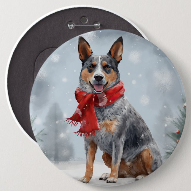 Australian Cattle Dog in Snow Christmas  6 Inch Round Button (Front & Back)