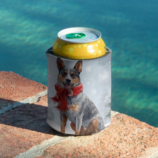 Australian Cattle Dog in Snow Christmas  Can Cooler (In Situ Pool)