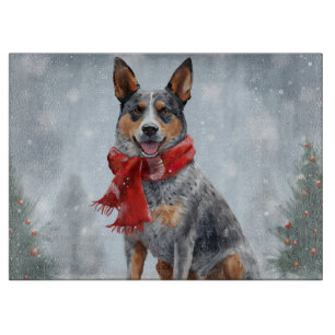 Australian Cattle Dog in Snow Christmas  Cutting Board