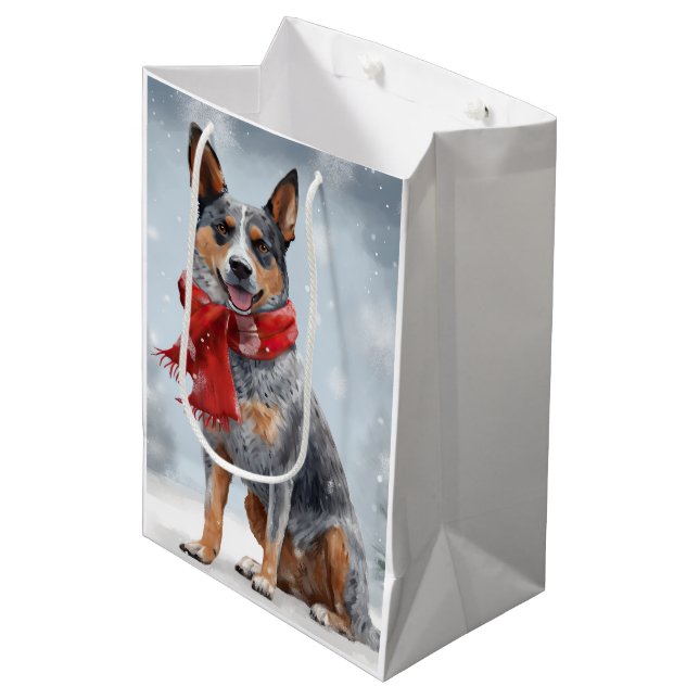 Australian Cattle Dog in Snow Christmas  Medium Gift Bag (Front Angled)