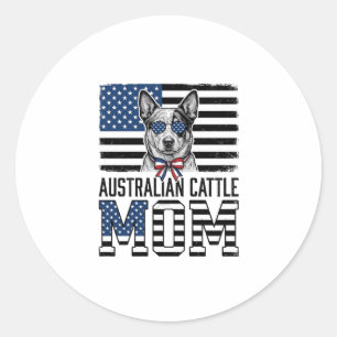 Australian Cattle Dog Mom Patriotic Vintage Shirt_ Classic Round Sticker