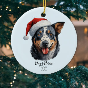 Australian Cattle Dog Name Year Watercolor Ceramic Ornament