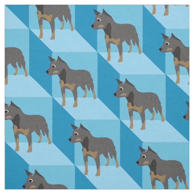 Australian Cattle Dog on Blue Cubes Fabric (Swatch)