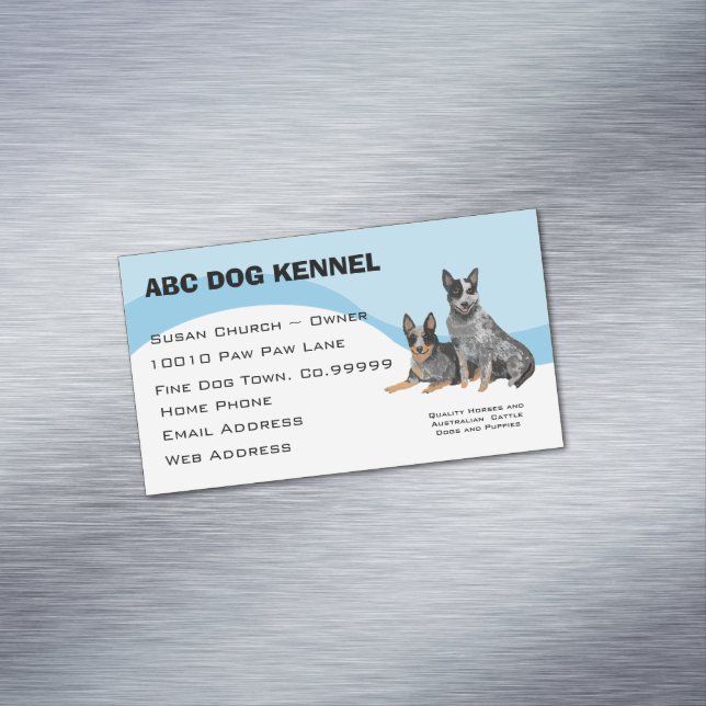 Australian Cattle Dog on Blue Swirl Magnetic Business Card (In Situ)