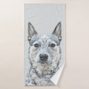 Australian Cattle Dog Painting - Cute Original Art Bath Towel Set