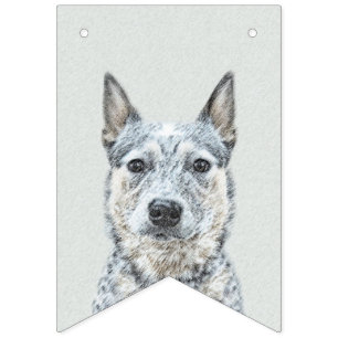 Australian Cattle Dog Painting - Cute Original Art Bunting Flags