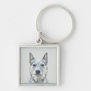 Australian Cattle Dog Painting - Cute Original Art Keychain
