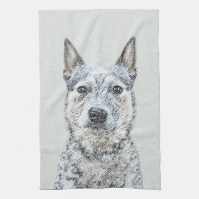 Australian Cattle Dog Painting - Cute Original Art Kitchen Towel (Vertical)