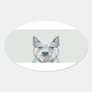 Australian Cattle Dog Painting - Cute Original Art Oval Sticker