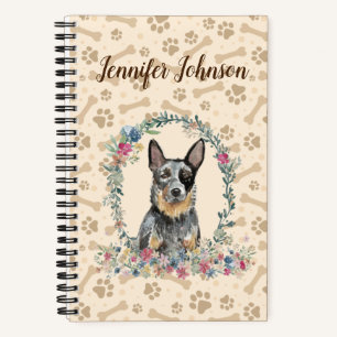Australian Cattle Dog Paw Print & Floral Cute Notebook
