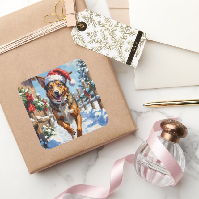 Australian Cattle Dog Red Heeler Christmas Square Sticker (Gifting)