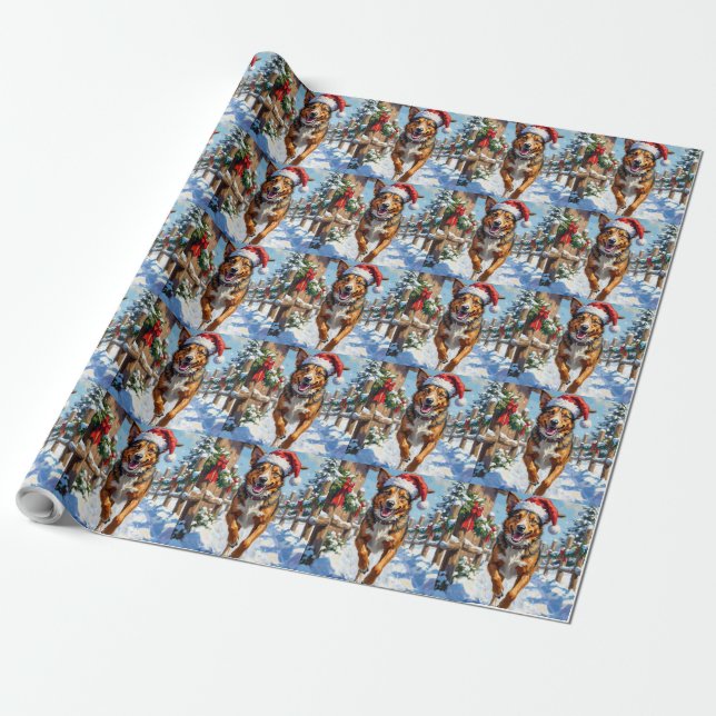 Australian Cattle Dog Red Heeler Christmas Wrapping Paper (Unrolled)