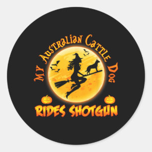 Australian Cattle Dog Rides Shotgun Halloween Classic Round Sticker