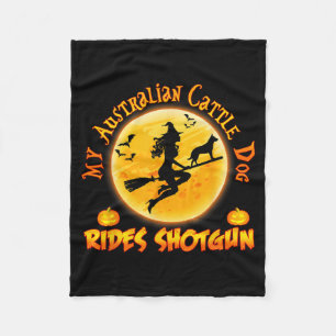 Australian Cattle Dog Rides Shotgun Halloween Fleece Blanket