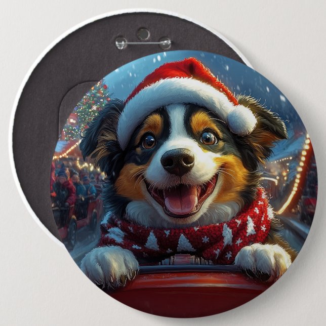 Australian Cattle Dog Roller Coaster Christmas 6 Inch Round Button (Front & Back)