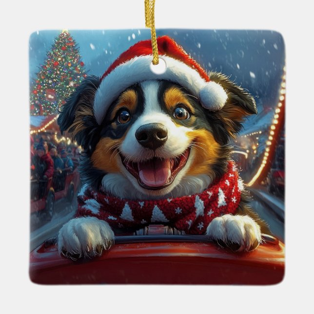 Australian Cattle Dog Roller Coaster Christmas Ceramic Ornament (Front)
