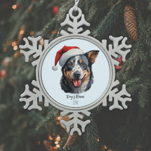 Australian Cattle Dog Santa Hat Personalized Snowflake Pewter Christmas Ornament