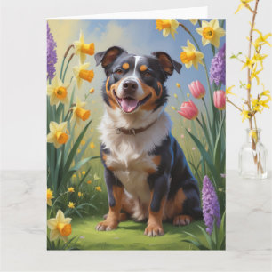 Australian Cattle Dog Spring Flowers Painting Card