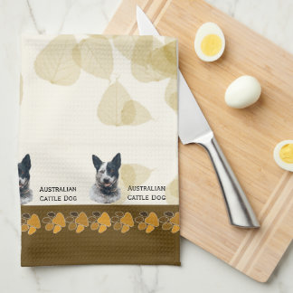 Australian Cattle Dog Tan Leaves Dishtowel Kitchen Towel