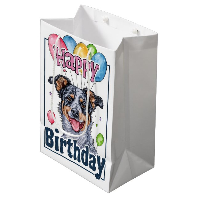 Australian Cattle Dog with Balloons Birthday Medium Gift Bag (Front Angled)