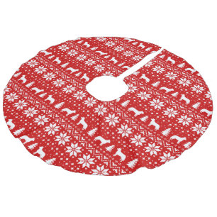 Australian Cattle Dogs Christmas Pattern Red Faux Linen Tree Skirt