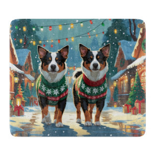 Australian Cattle Dogs Christmas Snow Holiday Cutting Board
