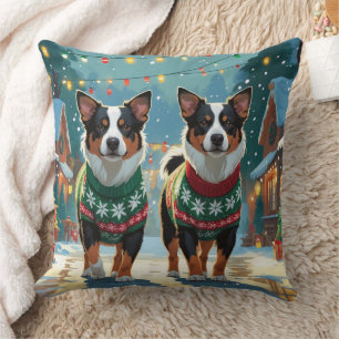 Australian Cattle Dogs Christmas Snow Holiday Throw Pillow
