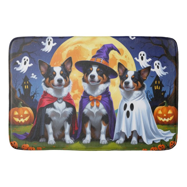 Australian Cattle Dogs Pumpkin Halloween Funny Bath Mat (Front)