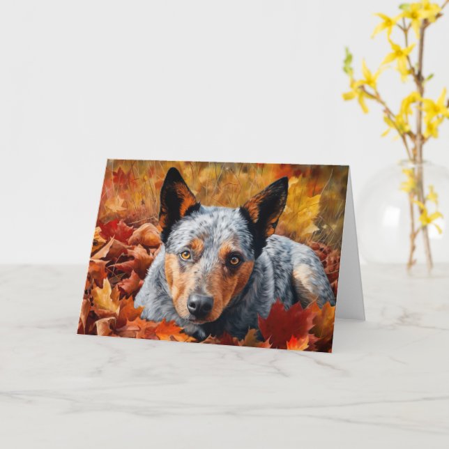 Australian Cattle  in Autumn Leaves Fall Inspire  Card (Yellow Flower)