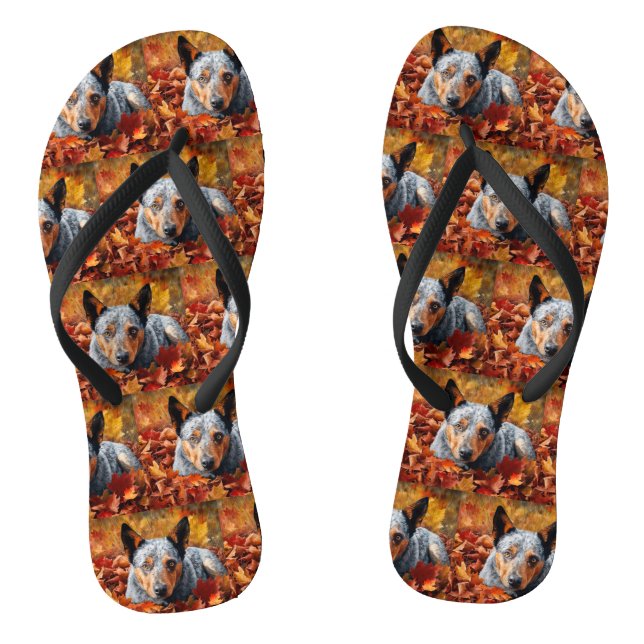Australian Cattle  in Autumn Leaves Fall Inspire  Flip Flops (Footbed)